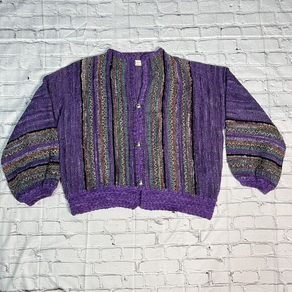 Nancy Lee Kaufman Cardigan One Size Oversized XL 2x Purple Striped Sweater - Picture 2 of 11